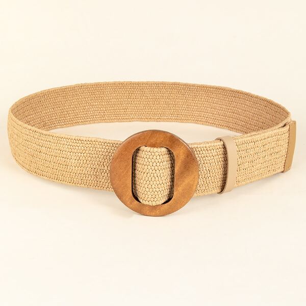 

Round Buckle Woven Belt, Khaki