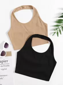 SHEIN EZwear 2 件装女式纯色吊带上衣 - 彩色 - 查看 1