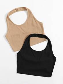 SHEIN EZwear 2 件装女式纯色吊带上衣 - 彩色 - 查看 3