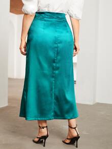 SHEIN Falda unicolor con botón - Agua verde azul - Ver 2