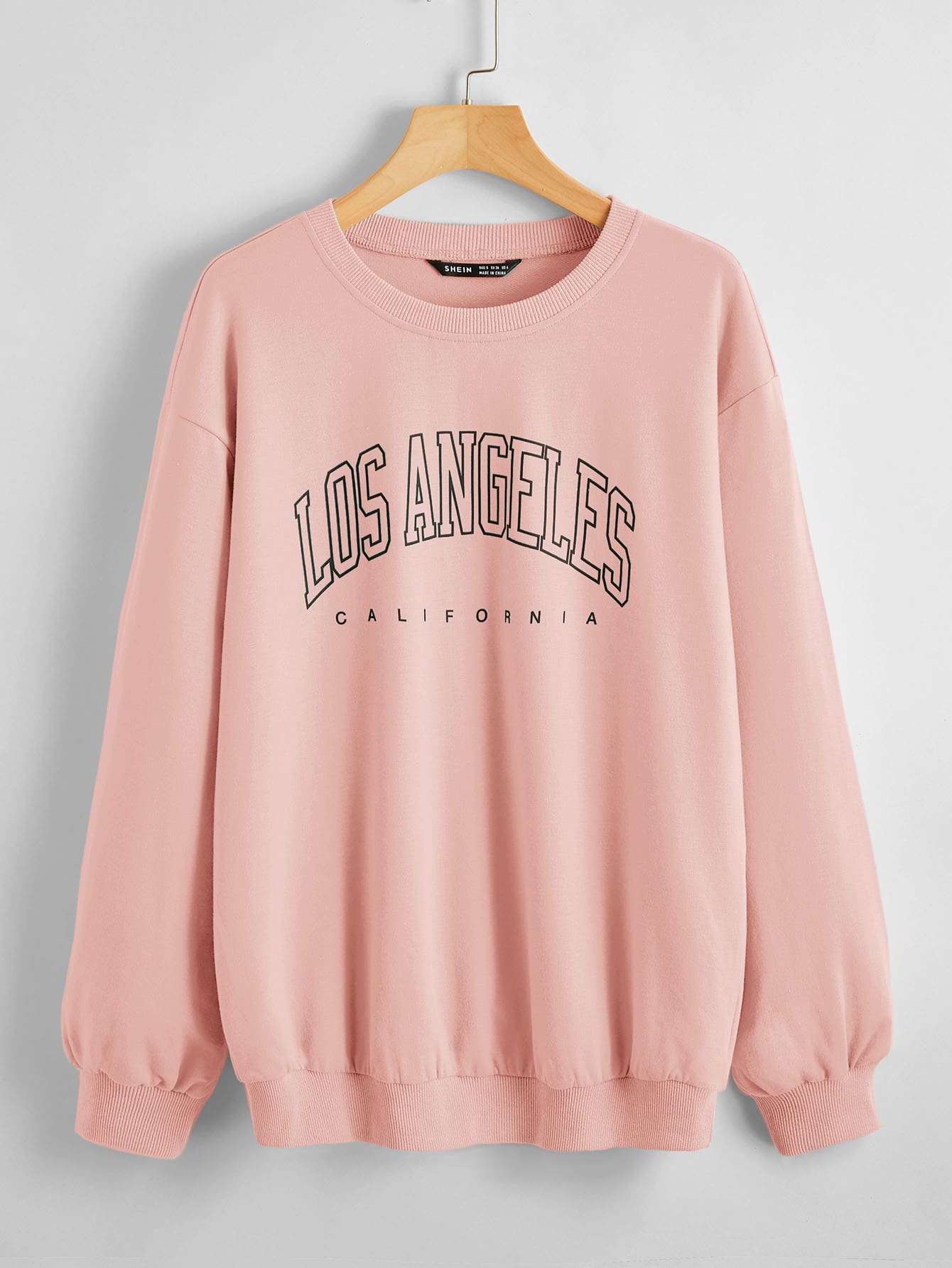 SHEIN Pullover con estampado de letra - Rosa Pálido - Ver 1