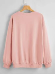 SHEIN Pullover con estampado de letra - Rosa Pálido - Ver 2