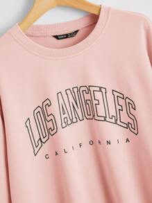 SHEIN Pullover con estampado de letra - Rosa Pálido - Ver 4