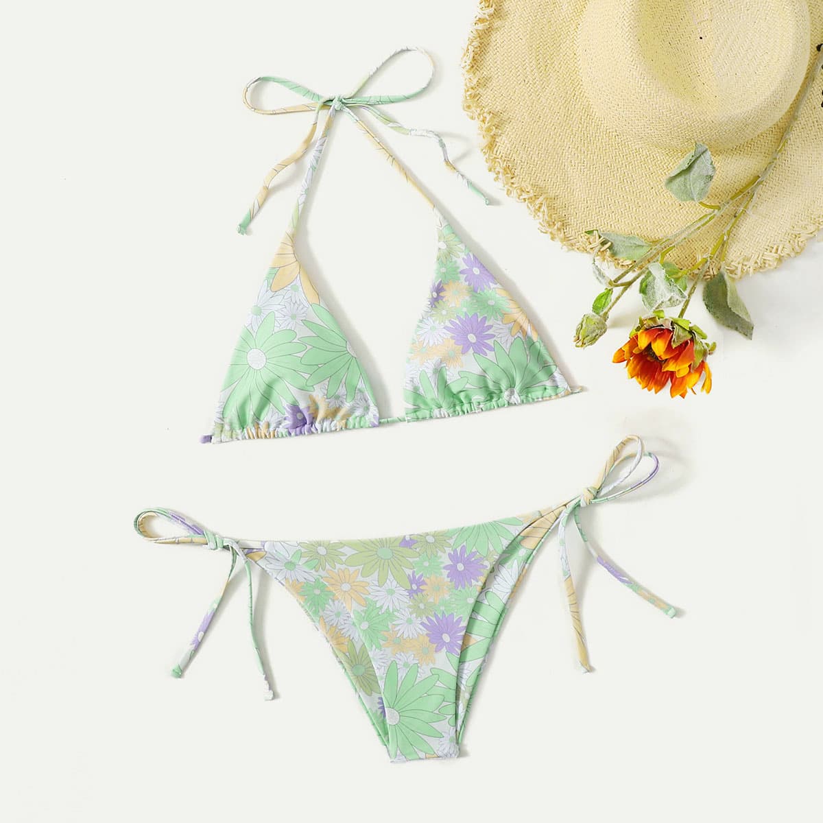 

Floral Triangle Bikini Swimsuit, Multicolor