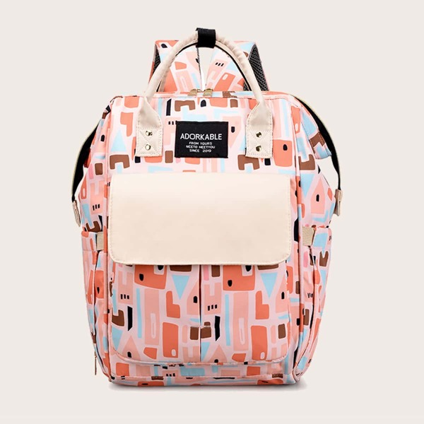 

Color Block Large Capacity Diaper Bag, Pink