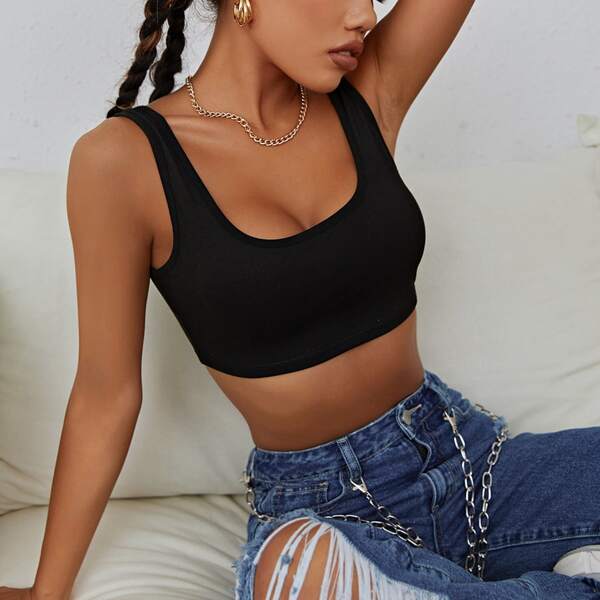 

Solid Crop Tank Top, Black