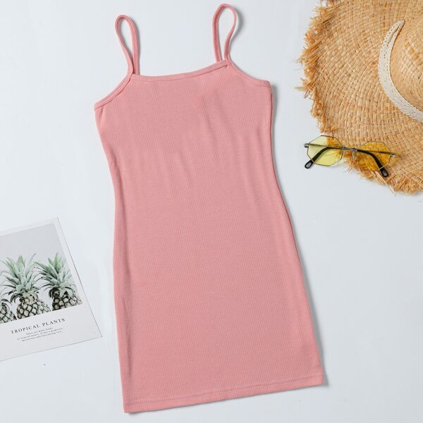 

Girls Solid Rib-knit Cami Dress, Dusty pink