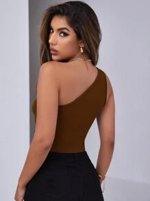 SHEIN Privé Top Corto Acanalado Con Hombro Descubierto - Café integral - Ver 2
