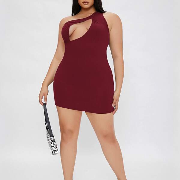 

Plus One Shoulder Cut Out Bodycon Dress, Burgundy