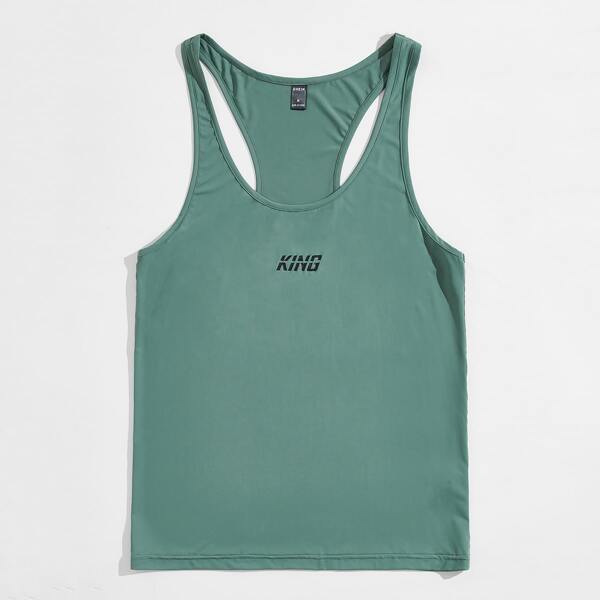 

Men Letter Graphic Racerback Tank Top, Green