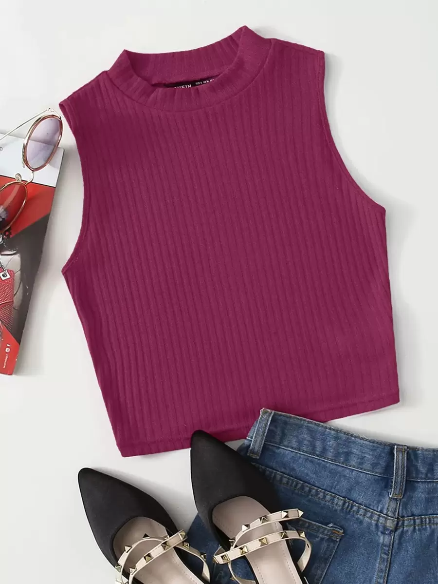 SHEIN EZwear Top tank tejido de canalé corto unicolor