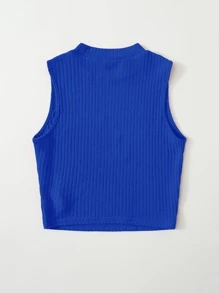 SHEIN EZwear Top tank tejido de canalé corto unicolor - azul real - Ver 2