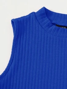 SHEIN EZwear Top tank tejido de canalé corto unicolor - azul real - Ver 3