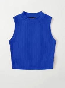 SHEIN EZwear Top tank tejido de canalé corto unicolor - azul real - Ver 4