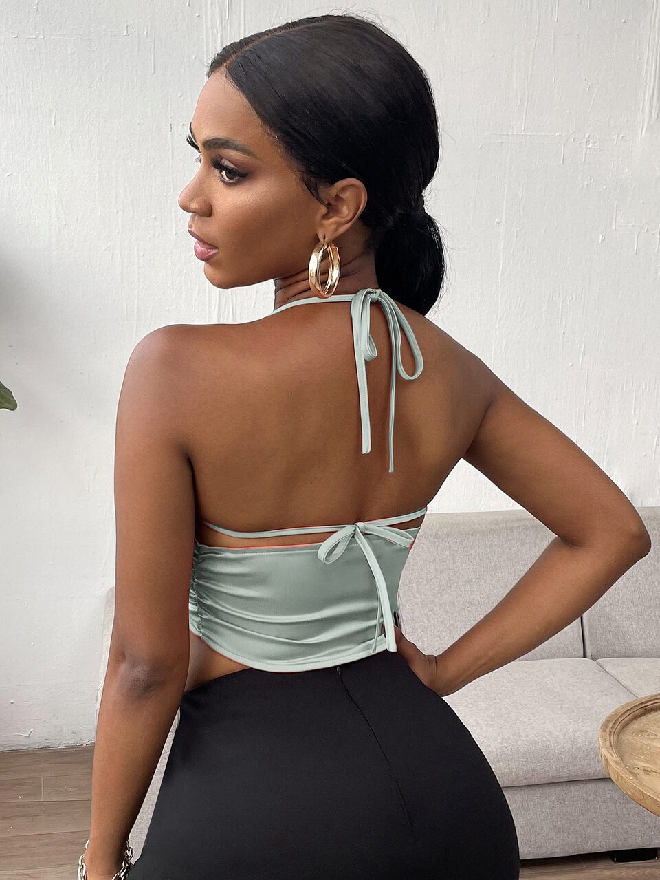 Frilled Crisscross Tie Back Crop Cami Top