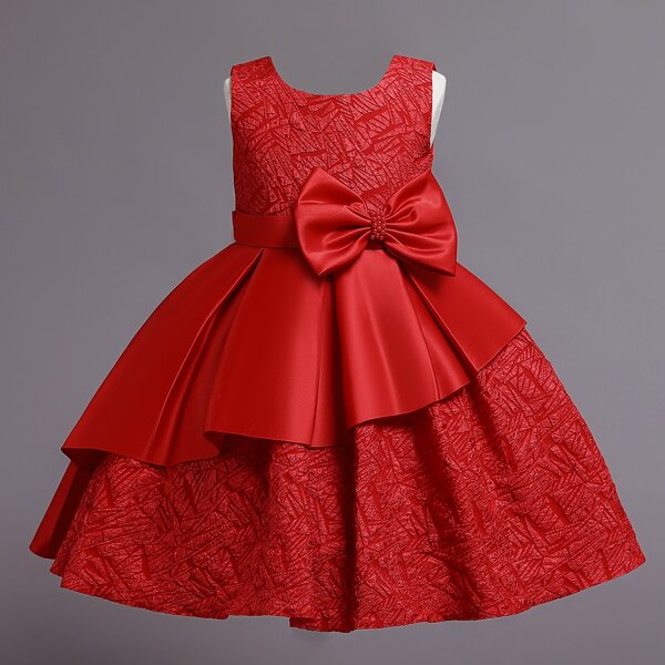 

Girls Solid Bow Front Wrinkled Gown Dress, Burgundy