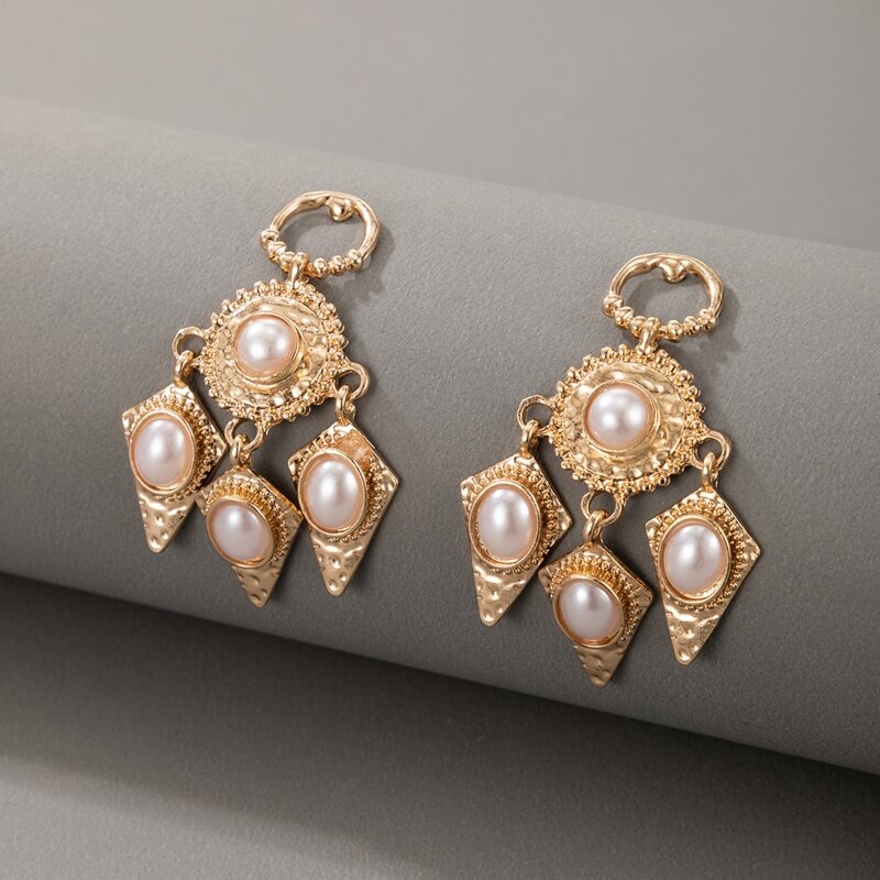 

Faux Pearl Drop Earrings, Gold