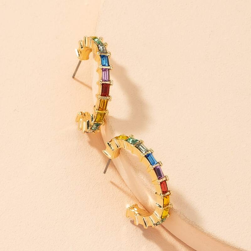 

Rhinestone Hoop Earrings, Gold