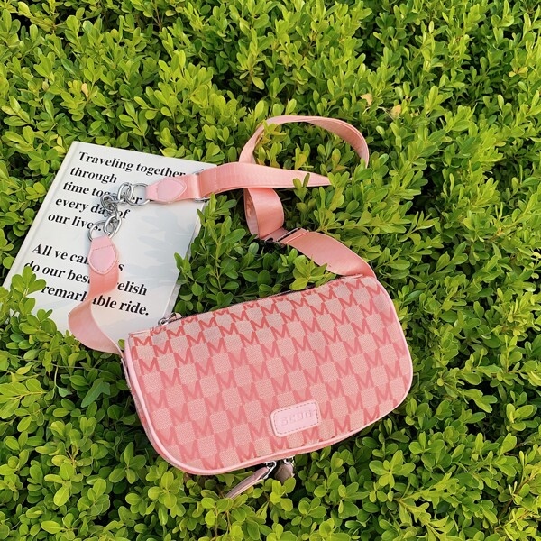 

Allover Letter Graphic Shoulder Bag, Pink