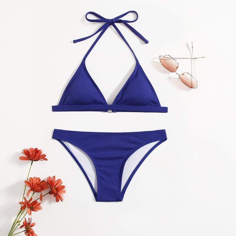 

Solid Rib Bikini Swimsuit, Blue