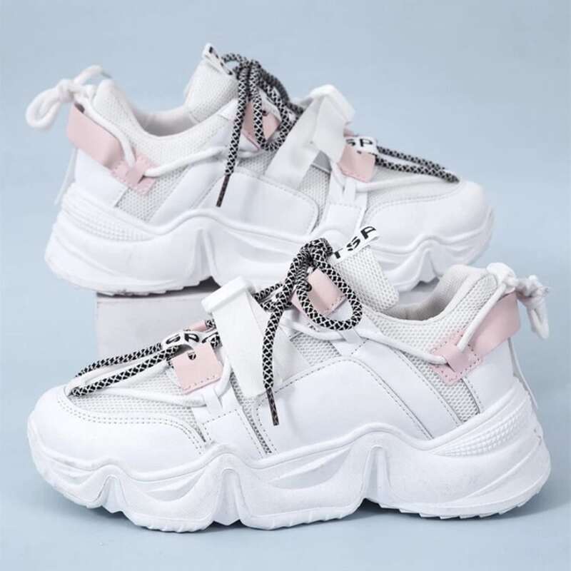 

Double Strap Lace-up Chunky Sneakers, White
