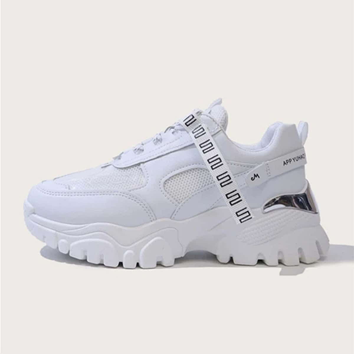 

Lace-up Mesh Chunky Sneakers, White