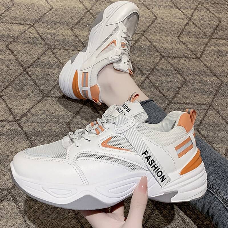 

Lace-up Mesh Chunky Sneakers, White