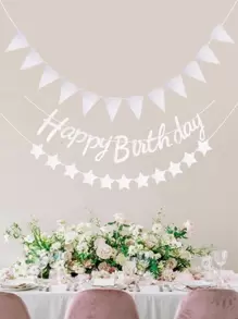 1 Set Banderín De Fiesta De Cumpleaños - Plateado - Ver 1