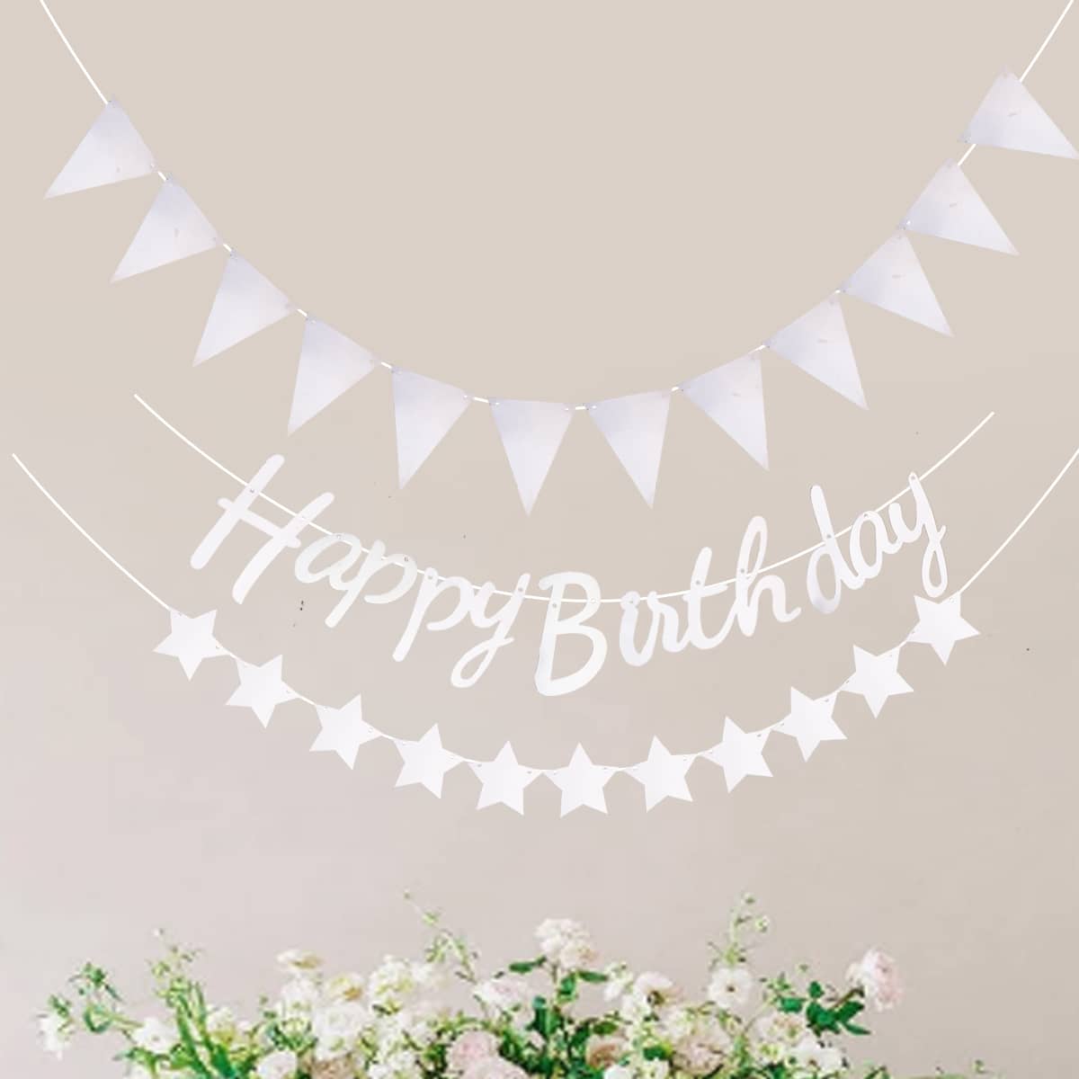 

1set Birthday Party Pull Flag, Silver