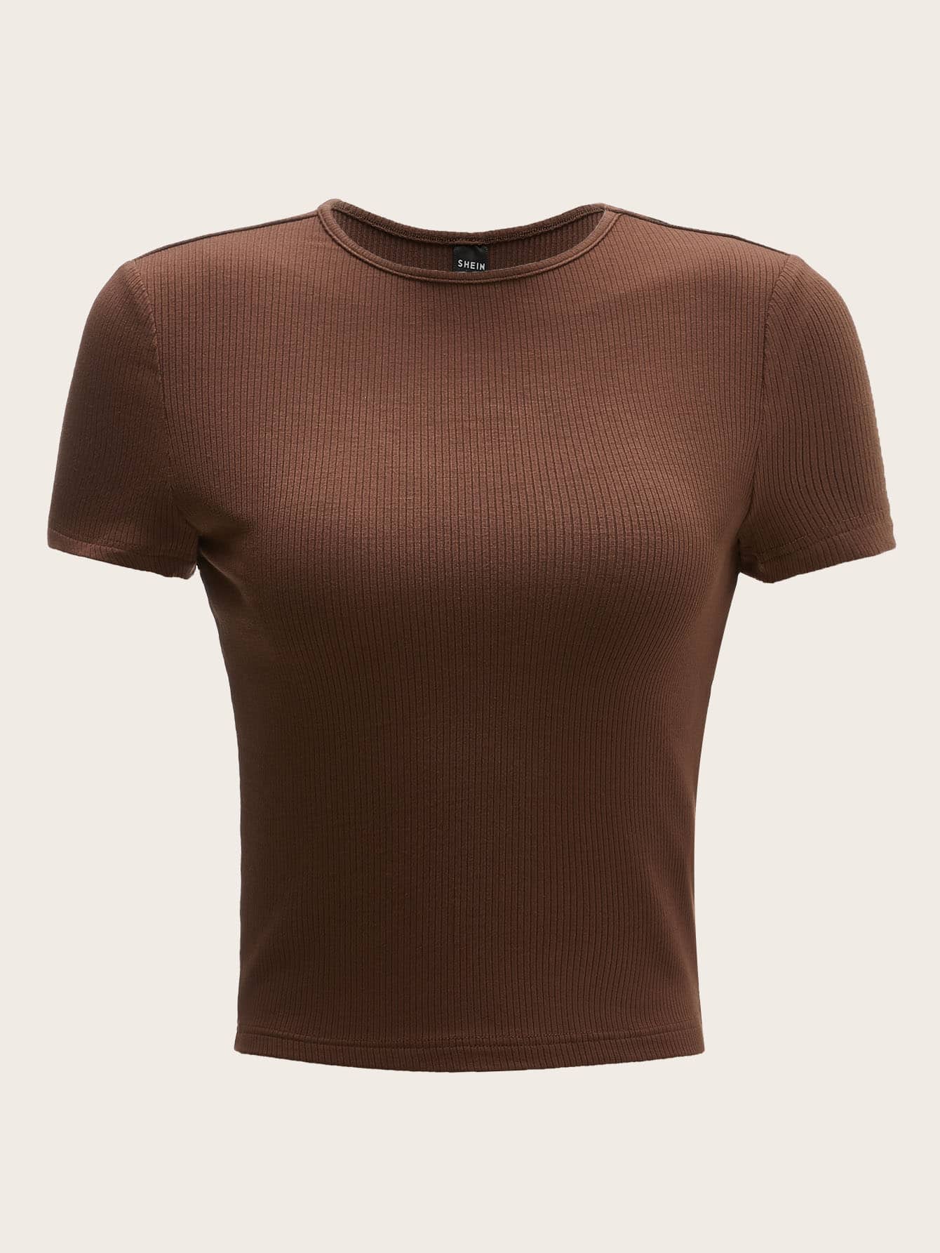 Muchica Solid Rib-knit Tee - Rust Brown - View 1