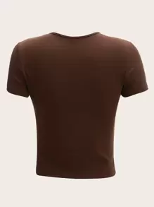 Muchica Solid Rib-knit Tee - Rust Brown - View 2