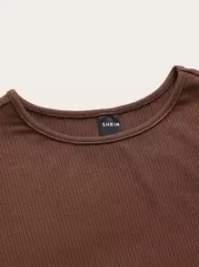 Muchica Solid Rib-knit Tee - Rust Brown - View 4