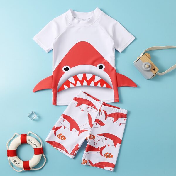 

Toddler Boys Shark Print Beach Swimsuit, Red