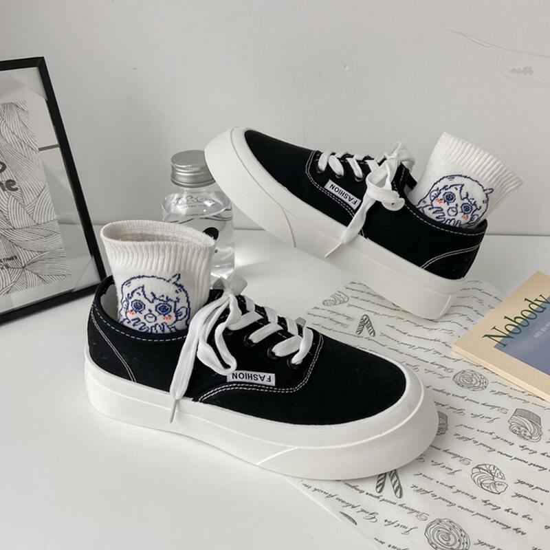 

Solid Lace-up Canvas Sneakers, Black