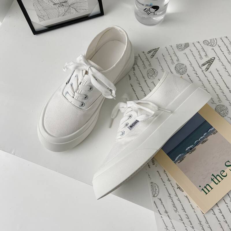

Solid Lace-up Canvas Sneakers, White