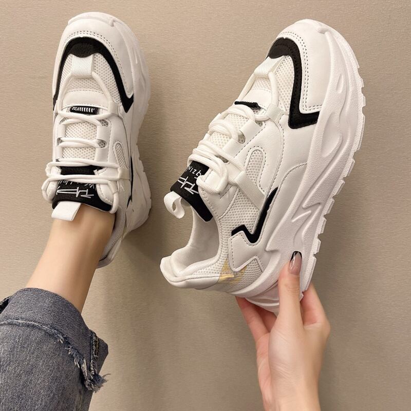 

Colorblock Lace-up Chunky Sneakers, White