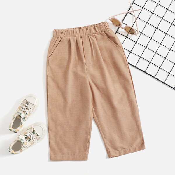 

Toddler Girls Elastic Waist Slant Pocket Pants, Apricot