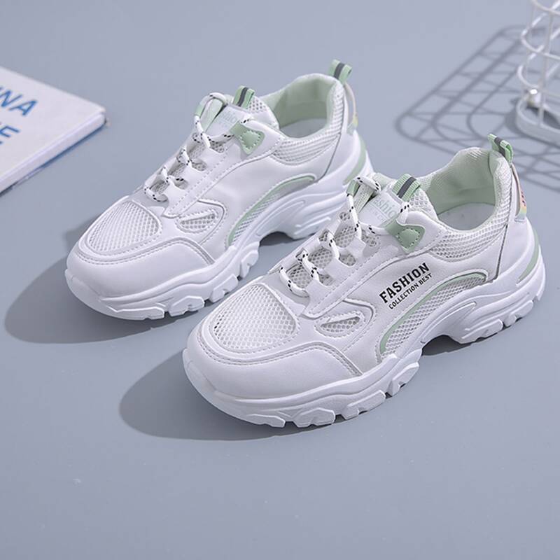 

Lace-up Mesh Chunky Sneakers, White