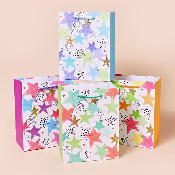 

4pcs Star Print Gift Bag, Multicolor