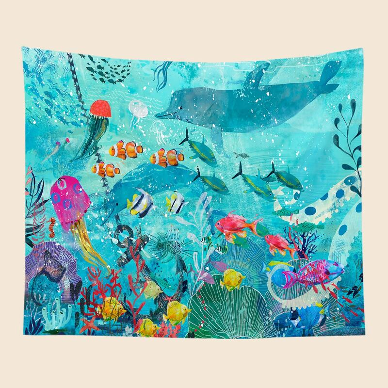 

Marine Life Print Tapestry, Blue
