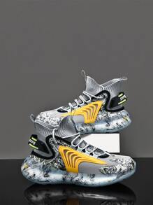 Men High Top Running Shoes - Grey - View 1