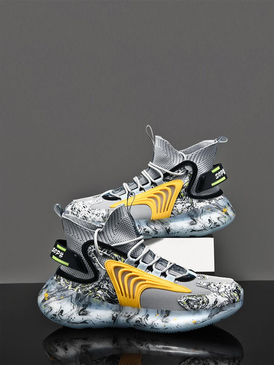 Men High Top Running Shoes - Grey - View 1