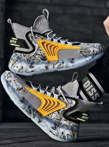 Men High Top Running Shoes - Grey - View 4