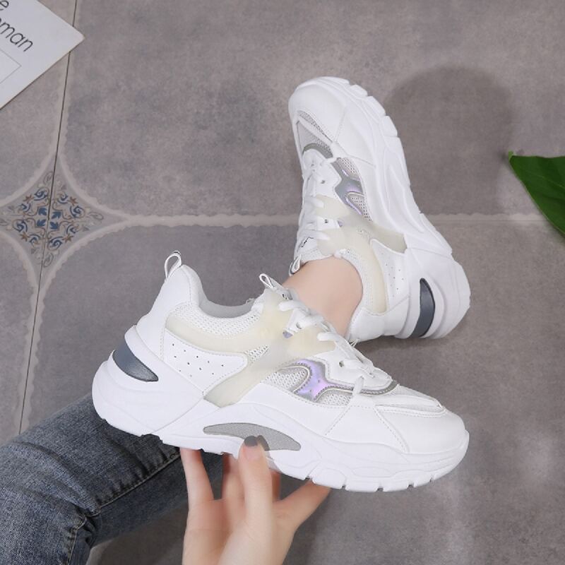

Lace-up Mesh Chunky Sneakers, White