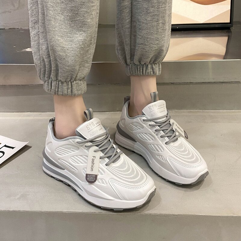 

Lace-up Mesh Chunky Sneakers, White