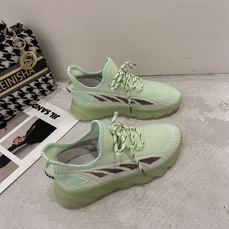 

Striped Lace-up Knit Sneakers, Mint green