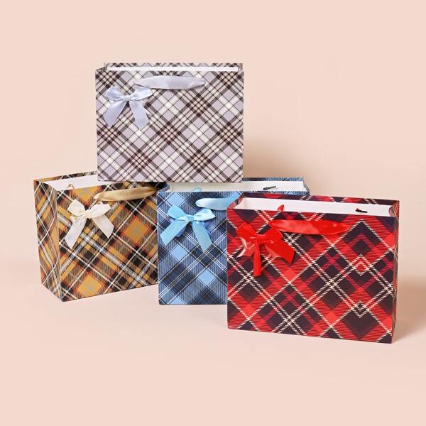 

4pcs Plaid Pattern Gift Bag, Multicolor