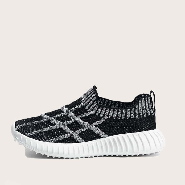 

Boys Plaid Pattern Running Shoes, Black