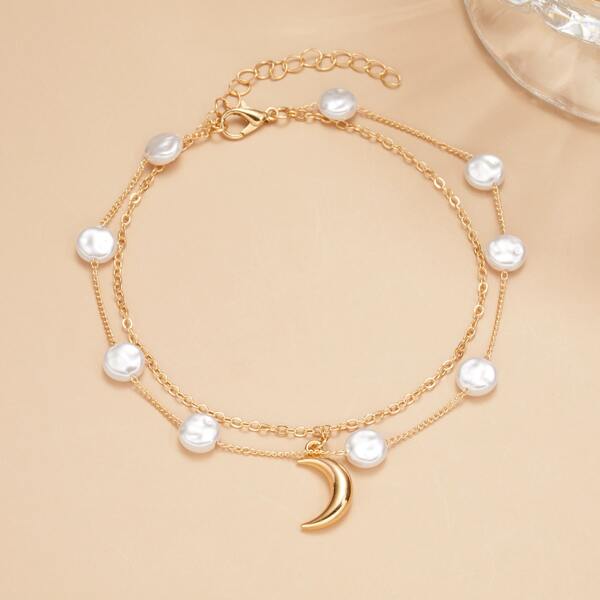 

Moon Charm Layered Bracelet, Gold