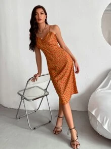 Aveloria Vestido de tirantes de espalda con cremallera floral